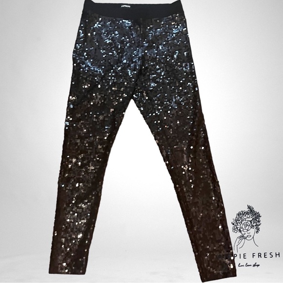 Express Black Sequins w Stretch Leggings Size M - Picture 2 of 9